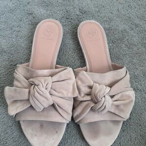 Tory Burch Blush Suede Knot Slide Mules